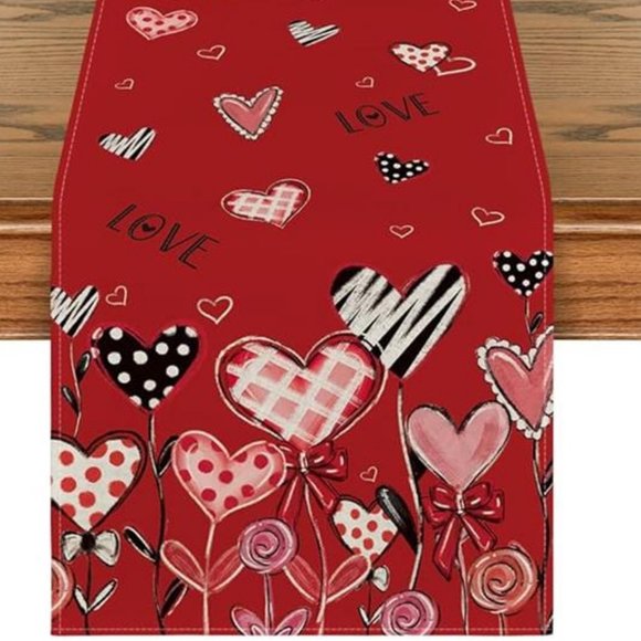Valentines Day Table Runner Heart Cloth Farmhouse Cottage Bridal Wedding Decor - Picture 5 of 5